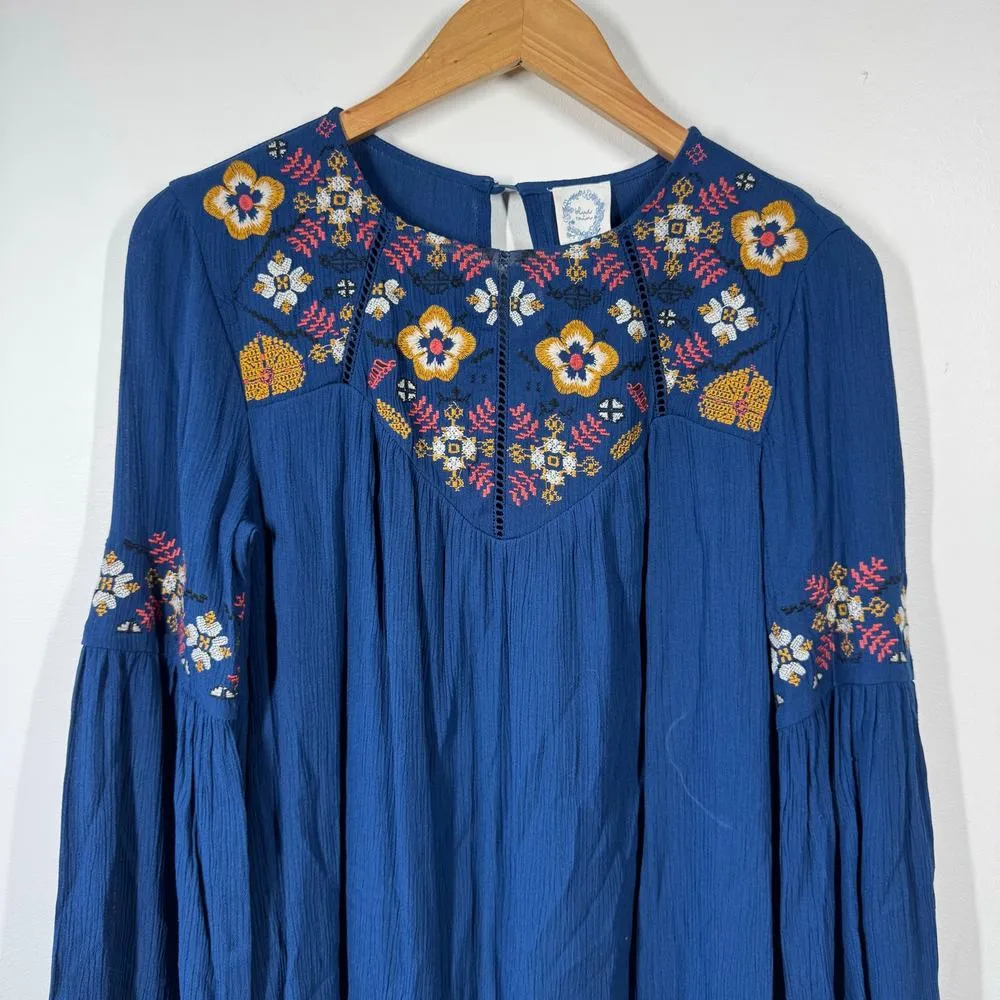 Blue Rain Dress Women Size XS NWT Blue Floral Embroidery Boho Spring Western - Image 3
