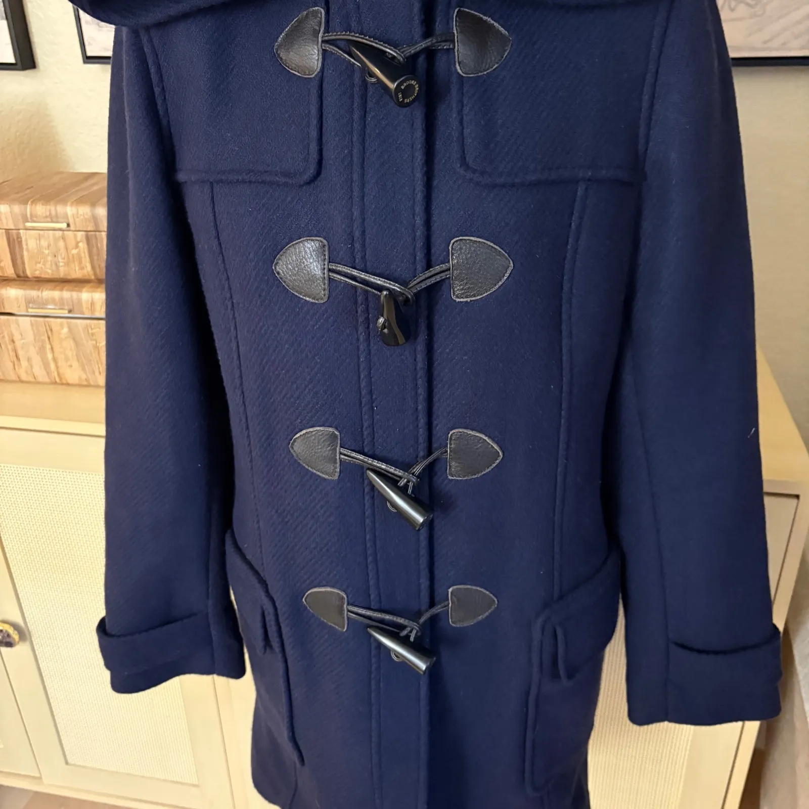 BROOKS BROTHERS Navy Toggle Coat Jacket Wool Fleece Lined Women's Size 10 - Image 2