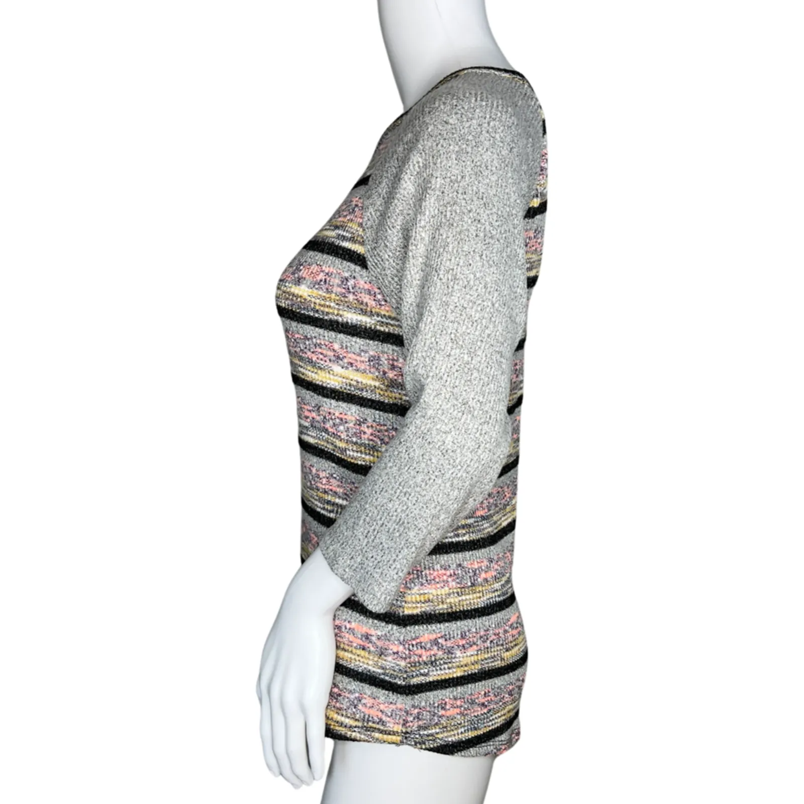 BKE Shirt Womens Small Gray Pink Thermal Top‎ Striped Raglan Sleeve Knit Casual - Image 3
