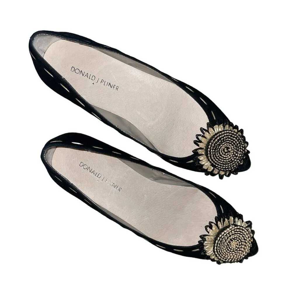 Donald J Pliner Black Bibbi Suede Leather Pointed Toe Flats Size 7 - Image 3