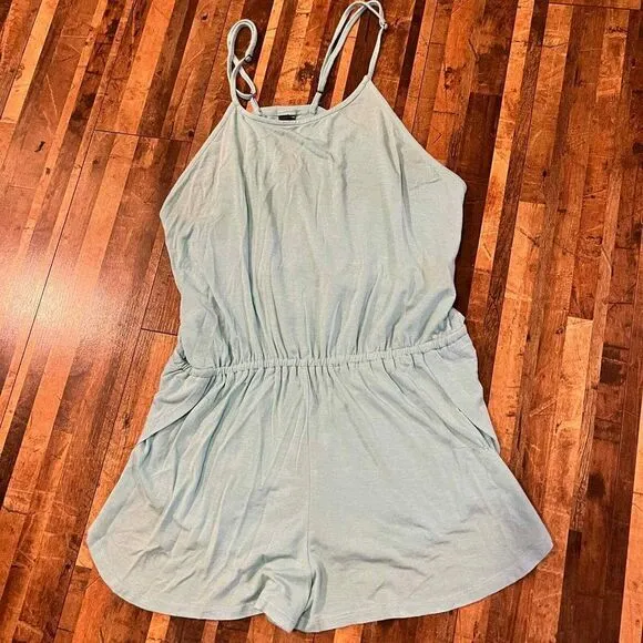 Something Navy Blue Sleeveless Romper Elastic‎ Waist Adjustable Straps Medium - Image 2