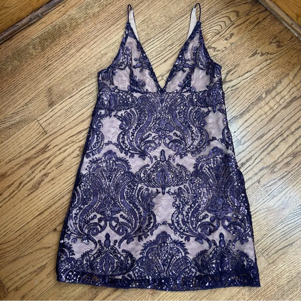 Free People | Night Shimmers Sequin Party Mini Dress Purple Size 2 - Image 4