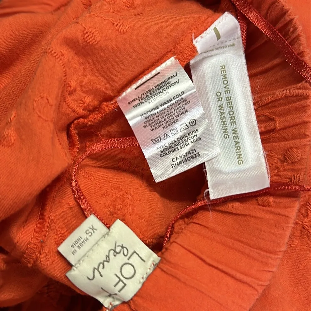 Loft Cotton Orange Beach Floral Embroidery Strapless Romper Tie Belted Womens XS - Image 12