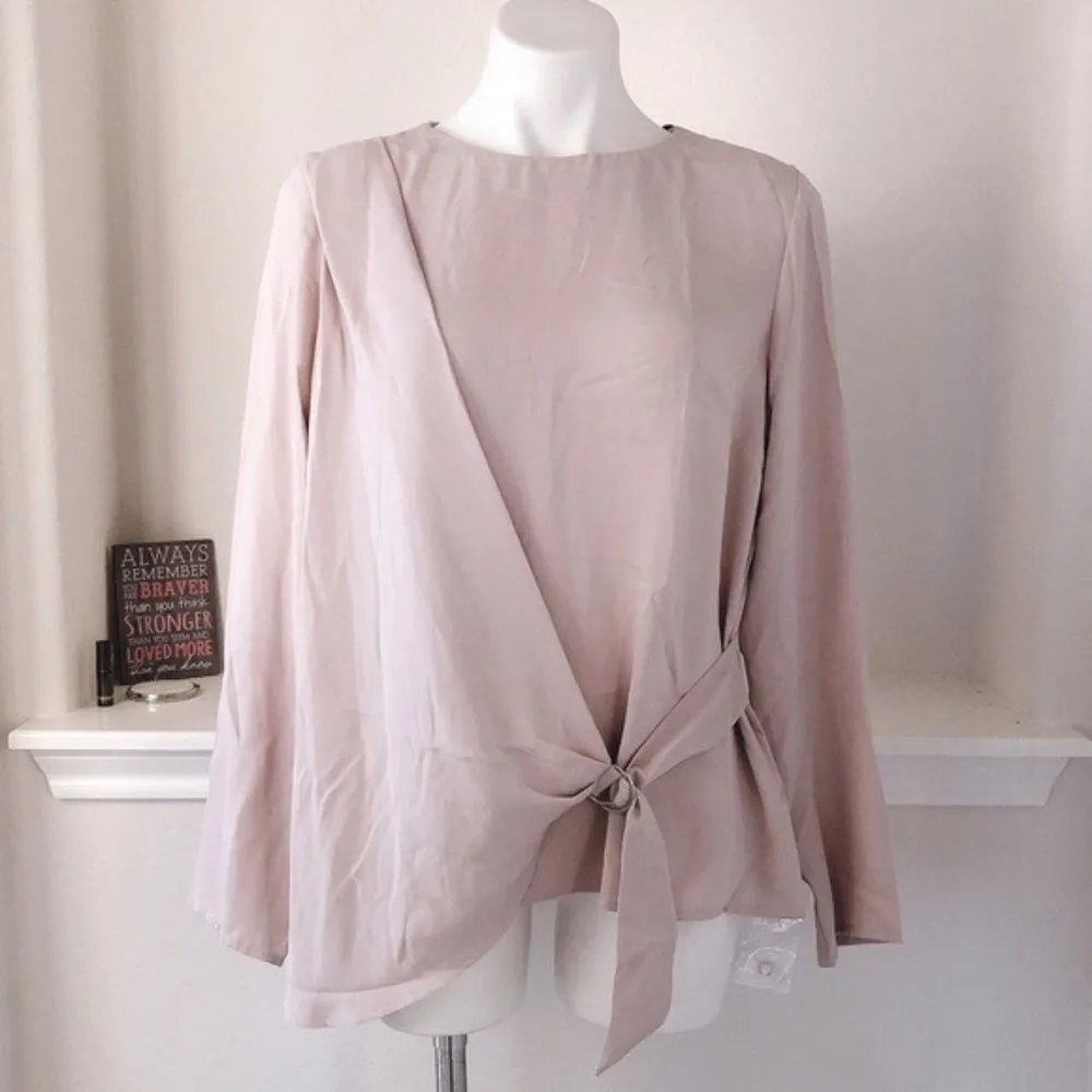 Paraphrase Blush Pink Top Overlay Tie Front Long Sleeve Blouse Size UK 14 NWT - Image 3