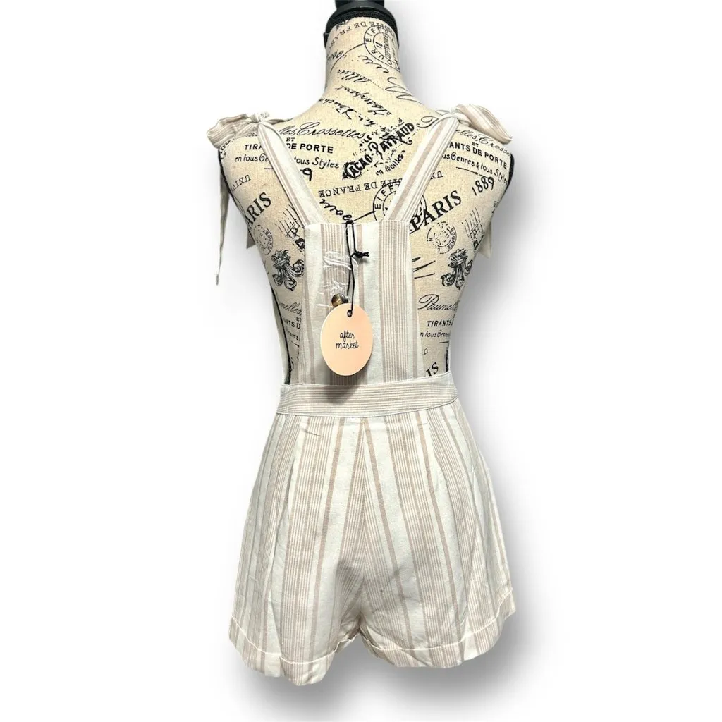 NWT After Market S Brown Stripe Button Front Romper Tie Shoulder Summer Resort - Image 5