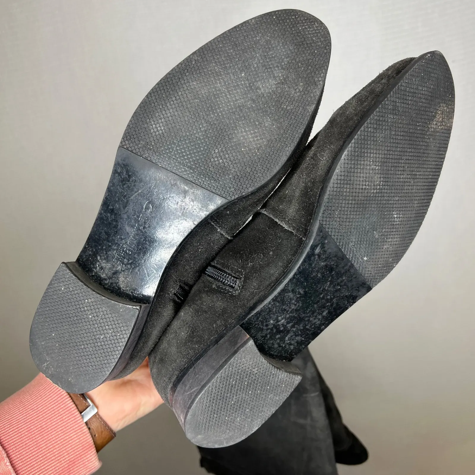 La Canadienne Black Suede Knee High Boots Slouchy Foldover Flat Size 9 Zip Up - Image 8