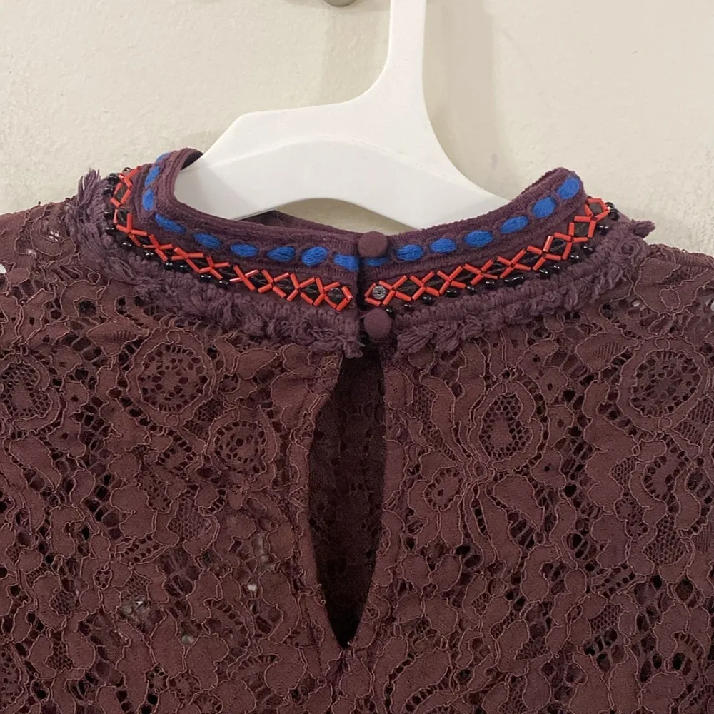 Anthropologie Bl^nk London Savannah lace tiered boho beaded blouse size S - Image 5