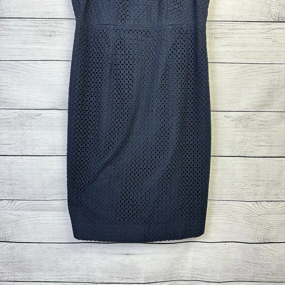 J. CREW‎ Embroidered Sheath Apron Dress Crochet Eyelet Navy Lined Womens Size 6 - Image 3