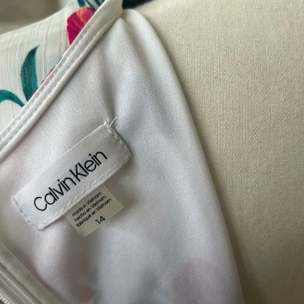 Calvin Klein White & Pink/Orange Floral Sleeveless Dress - Image 5