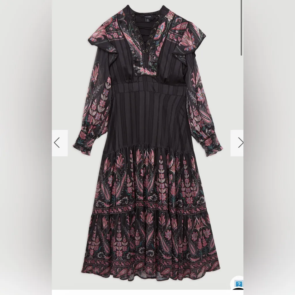 Karen Millen Boho Floral Woven Midaxi Dress With Lace Detail US Size 6 NWT - Image 7