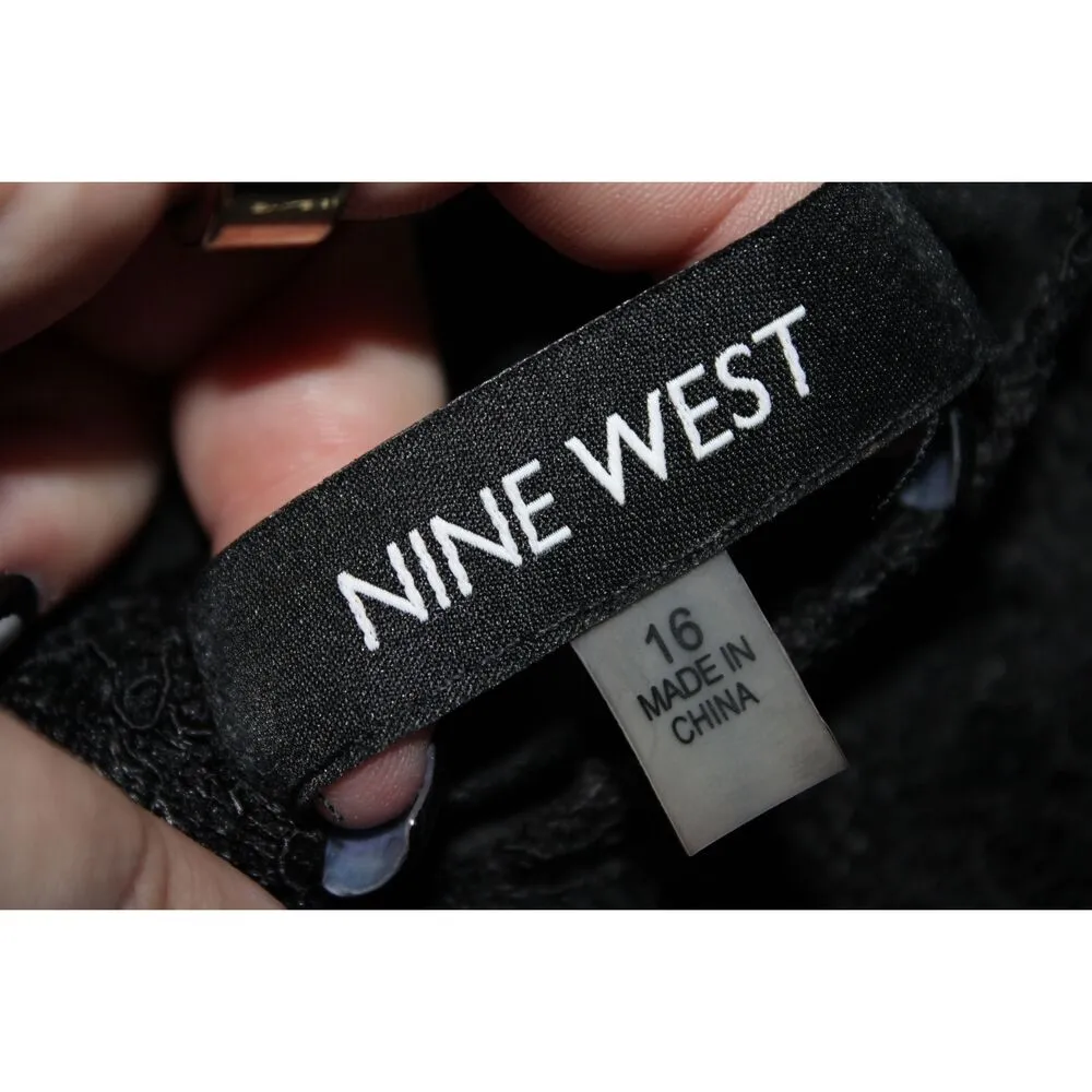 NWOT Womens Nine West Black Lace Semi Sheer V-Neck Sleeveless Midi Dress Size 16 - Image 3