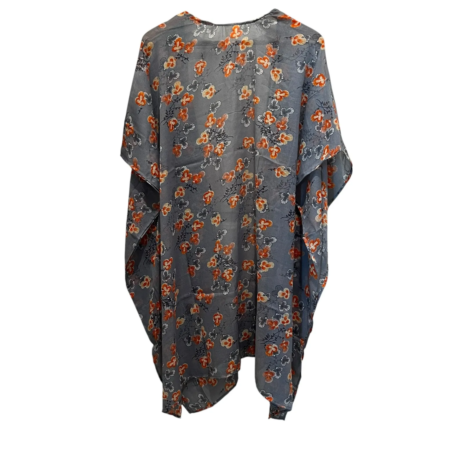 RAJ Kimono Peach Floral on Gray One Size Fall Boho Indie Cottage Lightweight NEW - Image 3