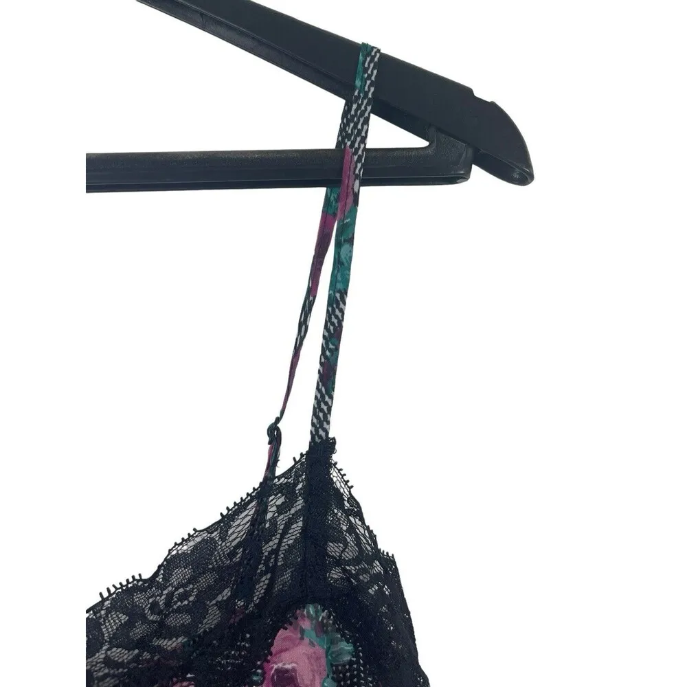 Metaphor Sheer Black Pink Floral Lace Trim 90s Y2K Cami Slip Top S NWT - Image 4