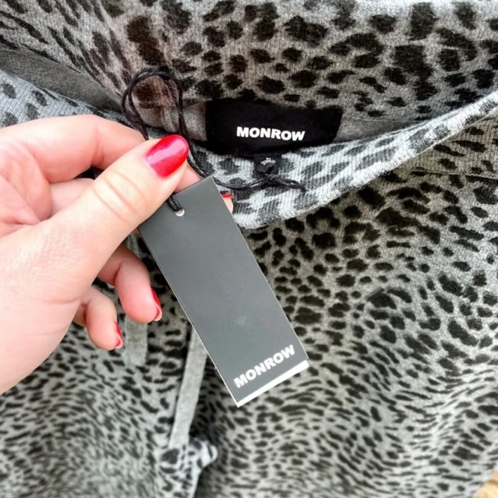 Monrow Revolve Gray Animal Print Jogger Lounge Sweat Pants L Large Cashmere Black - Image 6