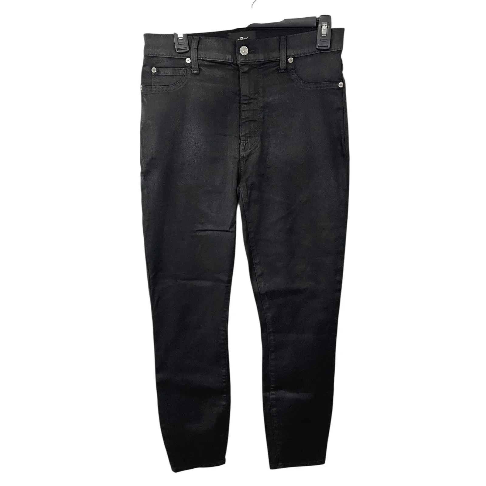 7 For‎ All Mankind Coated Black High Waist Ankle Skinny Jeans Women's Size 29 - Image 4
