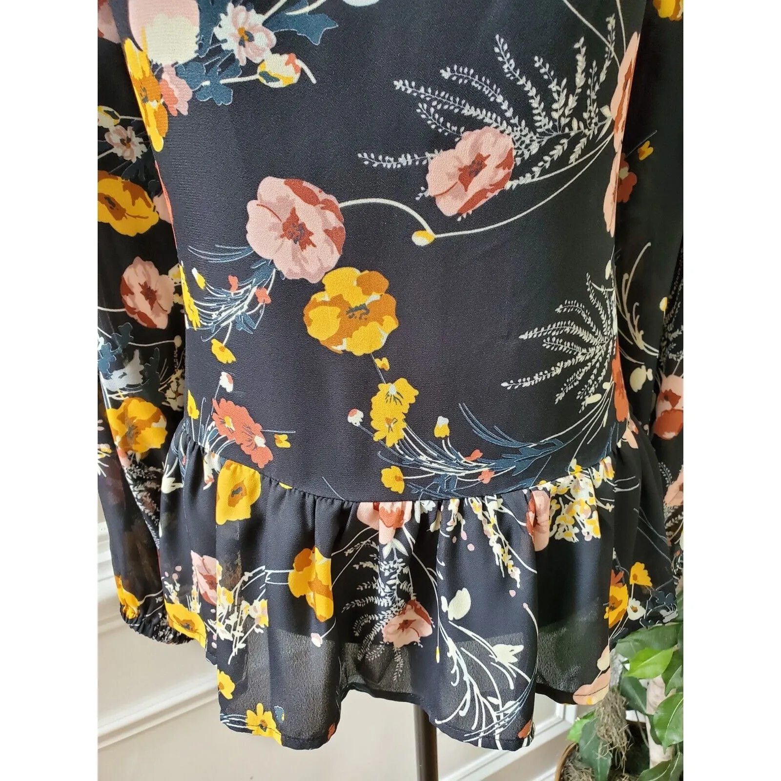 Jeans By Buffalo Women Black Polyester V-Neck Long Sleeve Pullover Top Blouse XL - Image 3