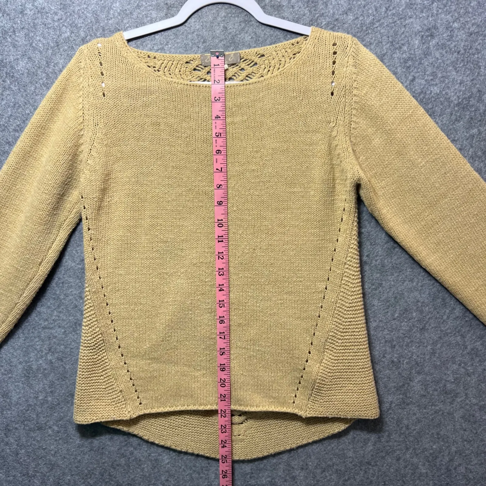 Bianca B Italy Open Knit Sweater L Tan Long Sleeve Wool Blend Scoop Neck Yellow Size L - Image 3