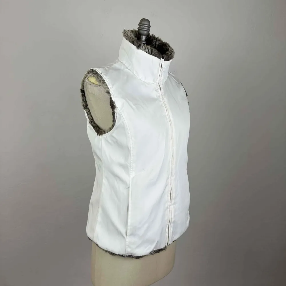 Kristen Blake White Faux Fur Zip Front Reversible Puffer Vest Size Small Brown - Image 12