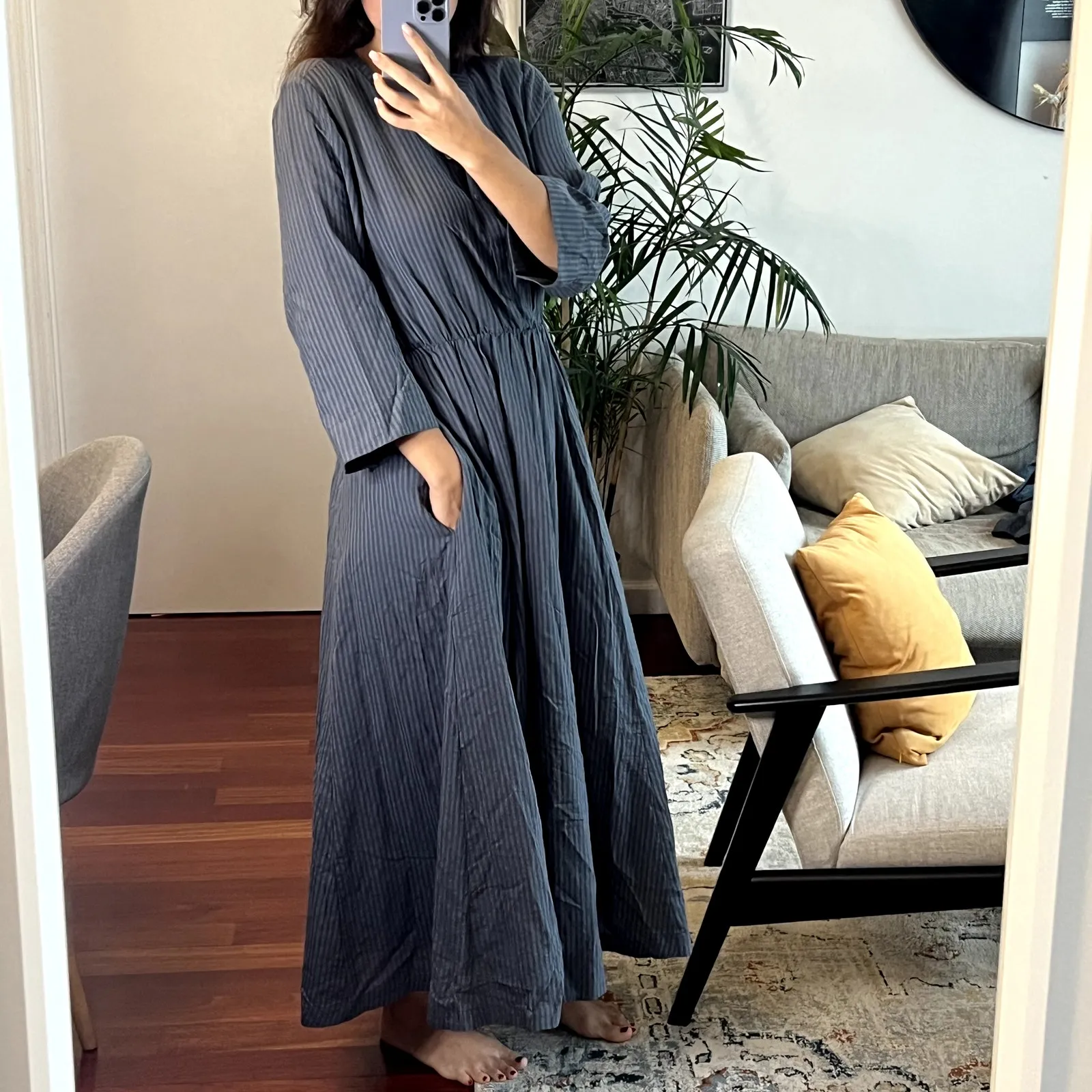 Jenni Kayne Seersucker Shirt Dress Ink blue size M striped Size M - Image 2