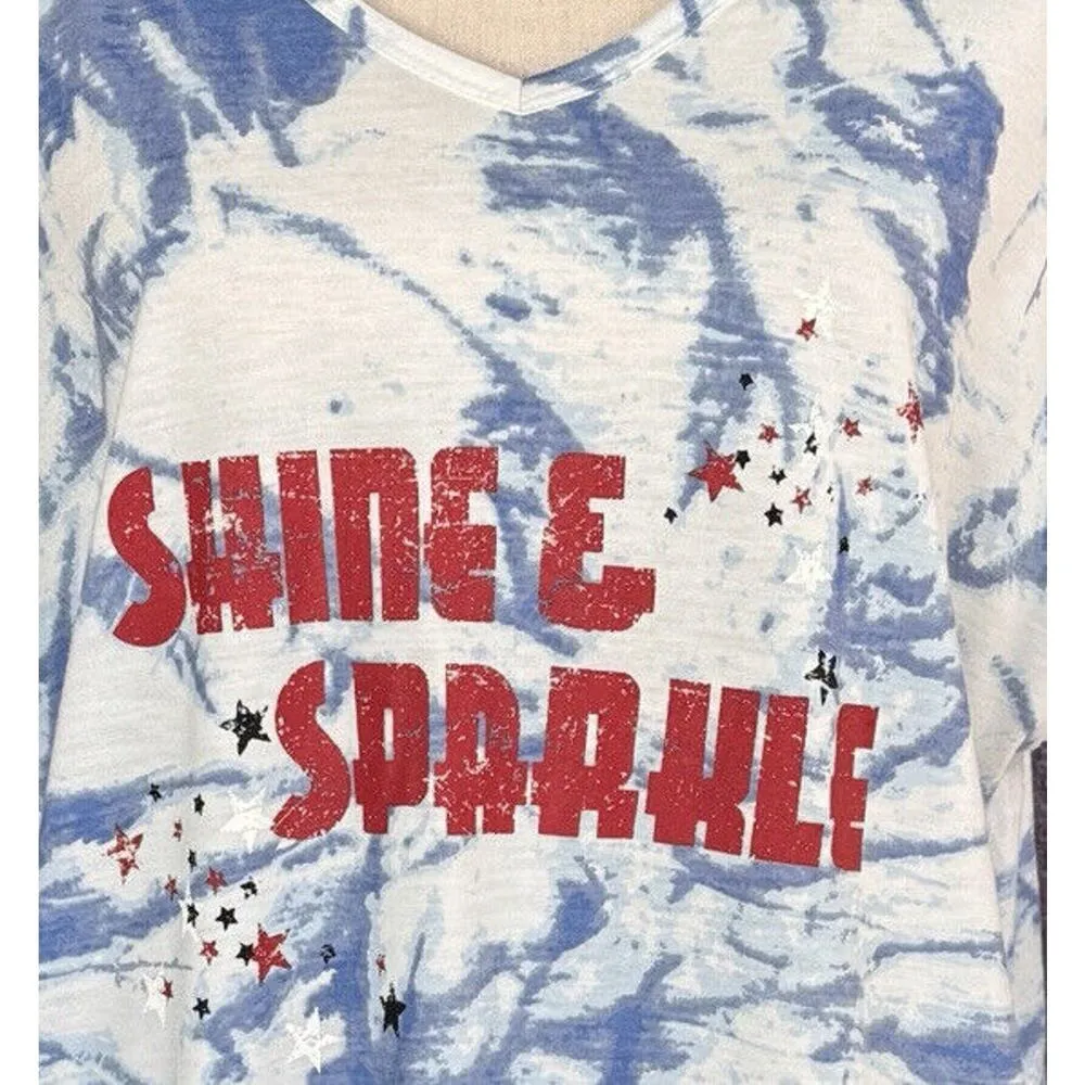 Style & Co 3X-Large Top Graphic Dolman Sleeve V-Neck Tie-Dye "Shine & Sparkle" - Image 2