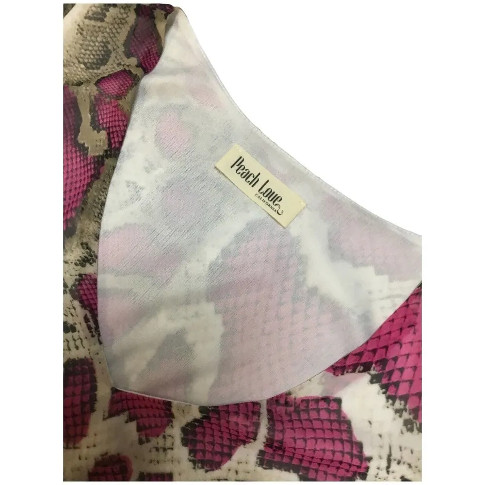 Peach Love Snake Reptile Print Flutter Sleeve V Neck Lined Shift Dress Pink S - Image 4