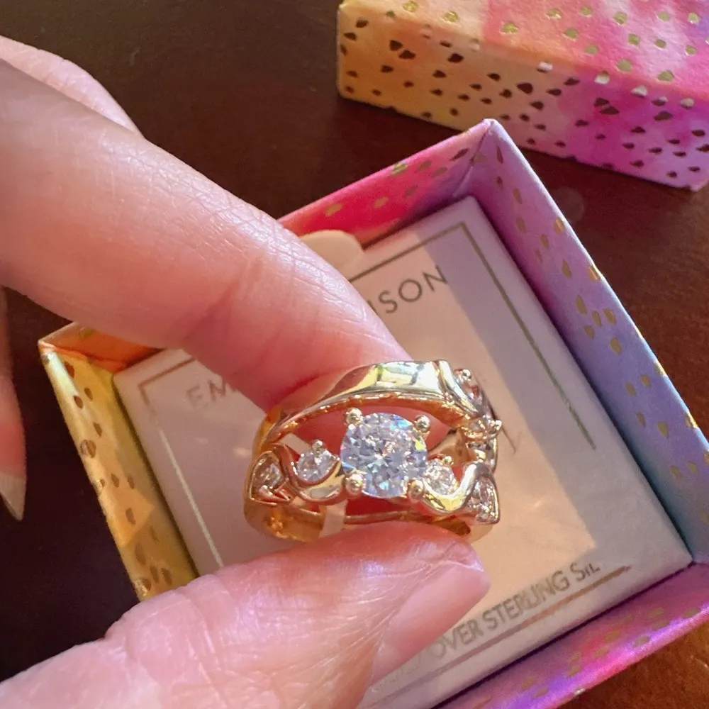 Emma Madison 18kt gold over sterling silver Wave diamonds Double Ring Sz 6.75 - Image 6