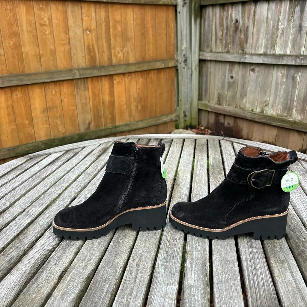 Paul Green Suede‎ Ankle Boots With Buckle And Track Sole Black size 3 UK 5.5 US - Image 3