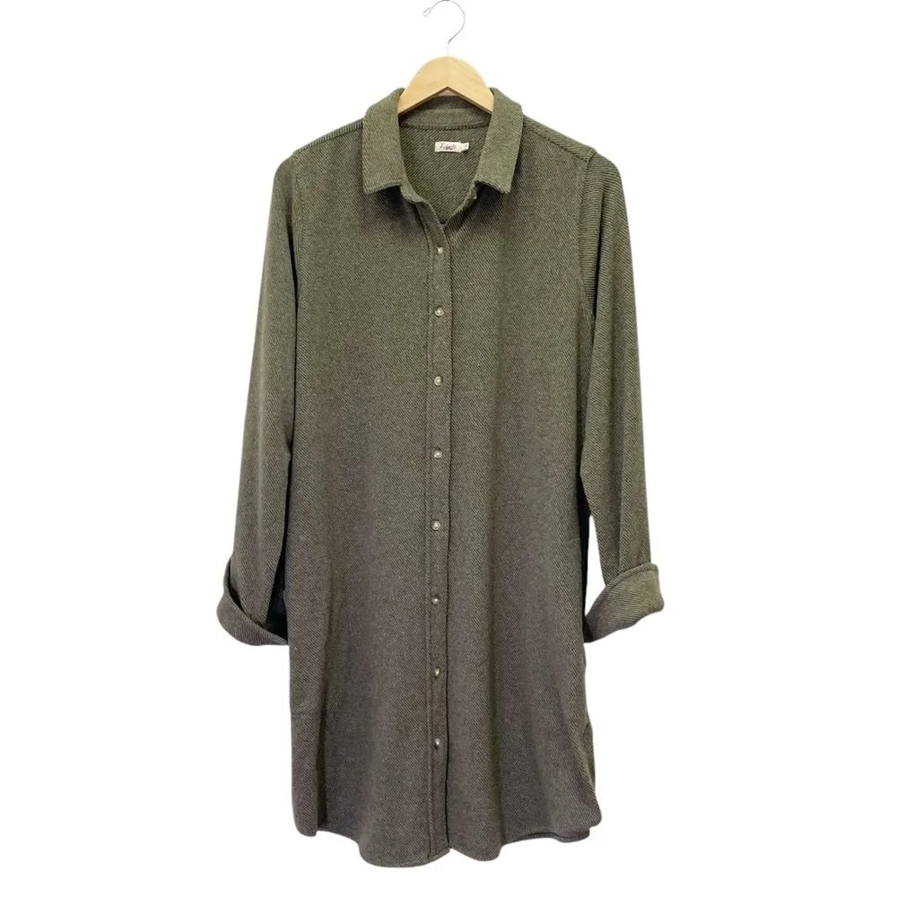 Faherty Legend Sweater Mini Shirtdress Tunic in Olive Melange Flannel Size Large - Image 5