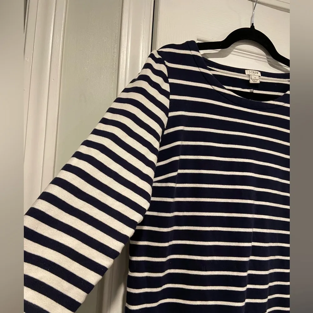 J. Crew Size M Navy Blue White Stripe Cotton Long Sleeve Pullover Shirt Dress - Image 3