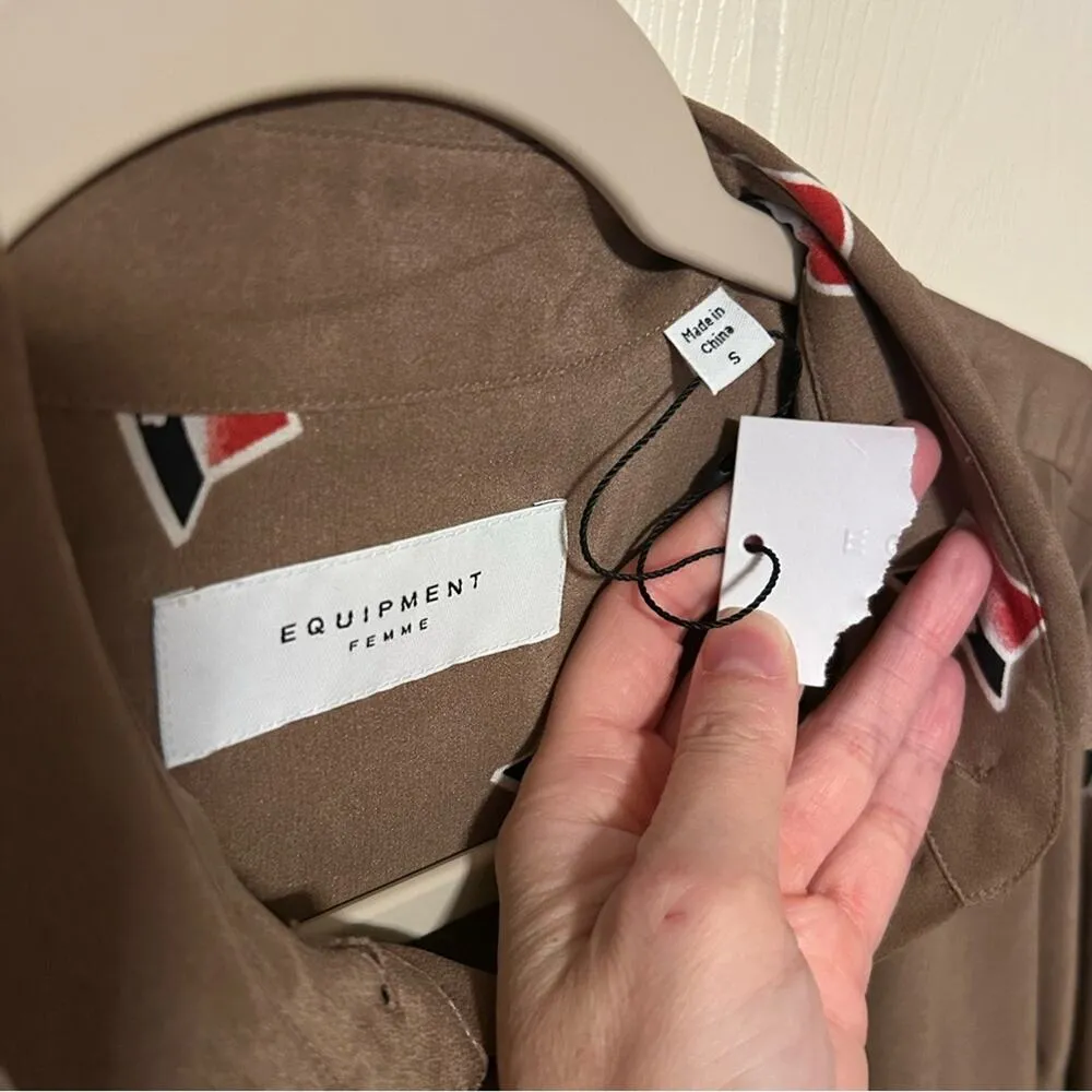 Equipment Button Down Top Shirt 100% Silk Brown Printed Womens Size Small NEW - Image 5