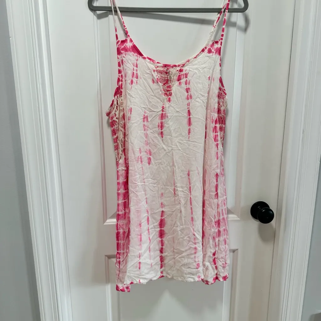 Raviya Tie Dye Swimsuit Cover Up NWT size Large‎ in Pink/White Crochet Trim Pink - Image 2