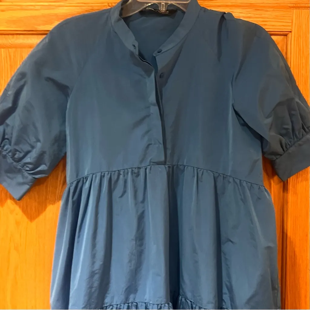 ZARA Sea Puff Sleeve Voluminous Tiered Ruffle Midi Maxi Dress Blue Size XS - Image 10