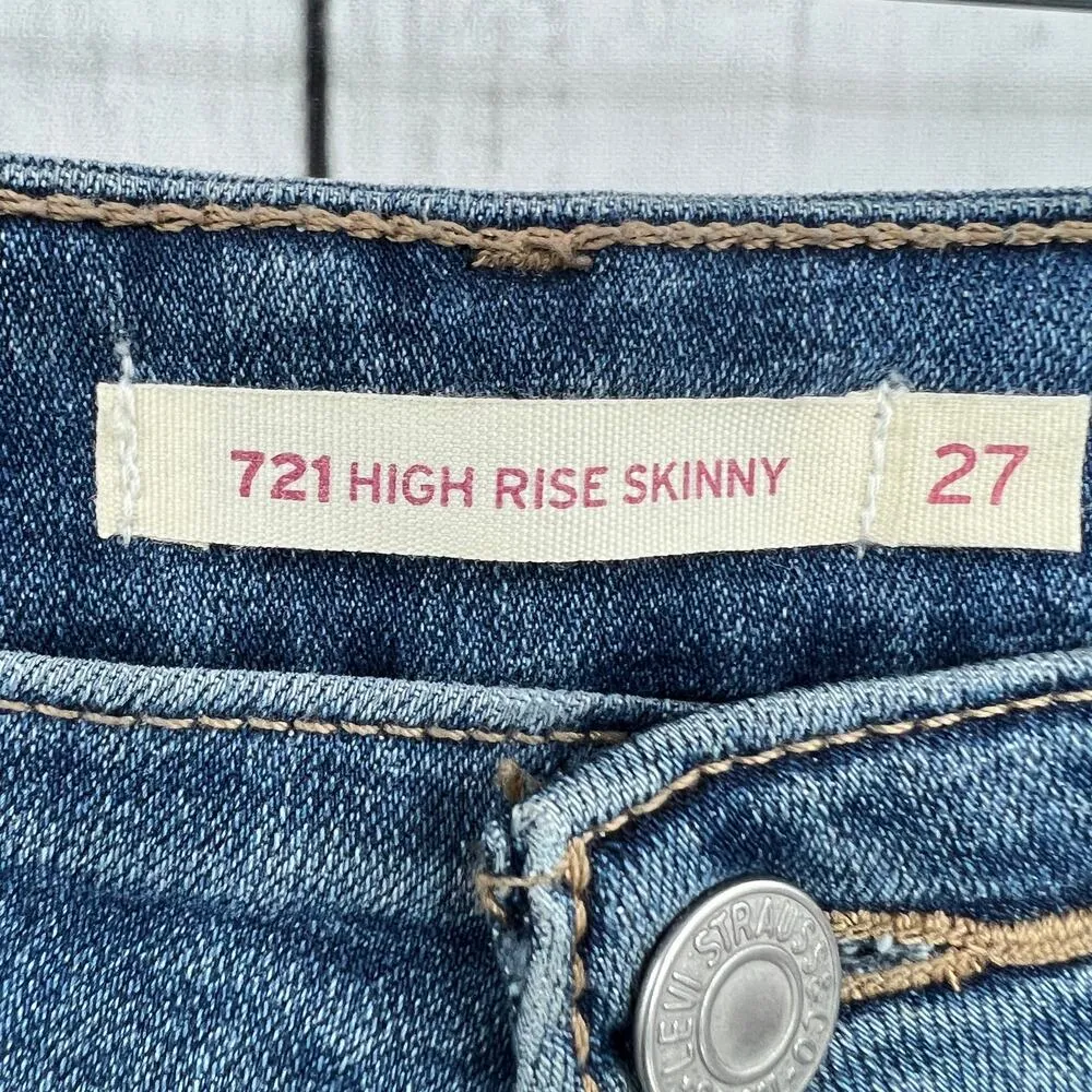 Levi's 721 High Rise Skinny Jeans Womens Size 27x31 Distressed Medium Wash - Image 9