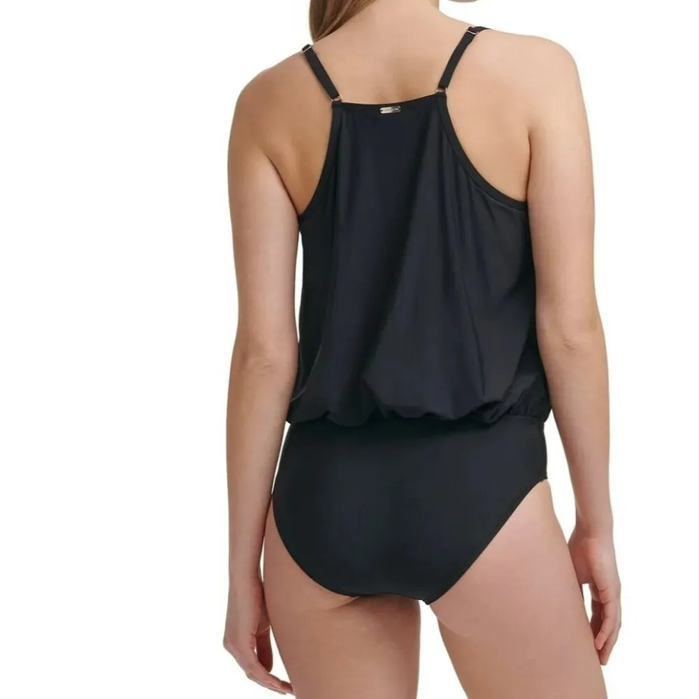 Calvin Klein Blouson One Piece Swimsuit Black Size 12 New With Tags - Image 3