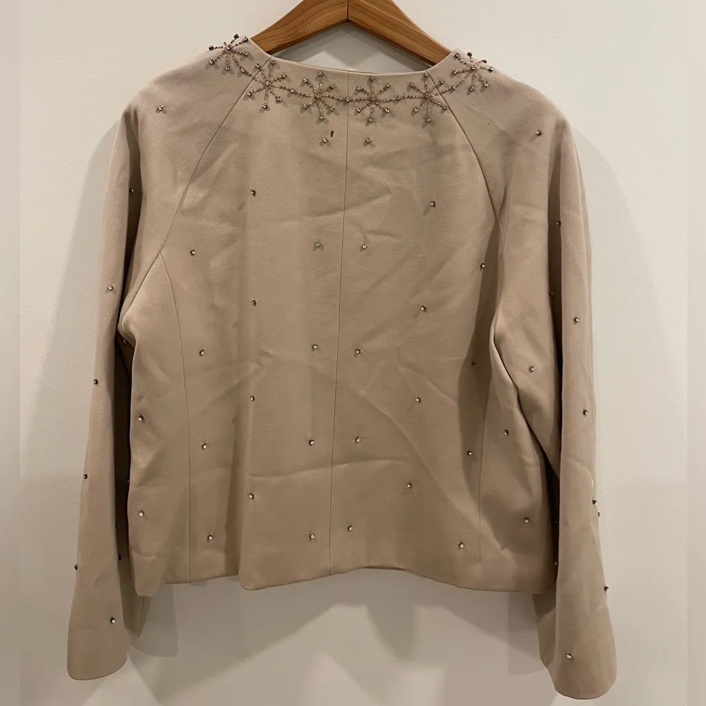 Calvin Klein NWT  Elegant Beige Pink Wool Embellished Women's Jacket with flaws - Image 12