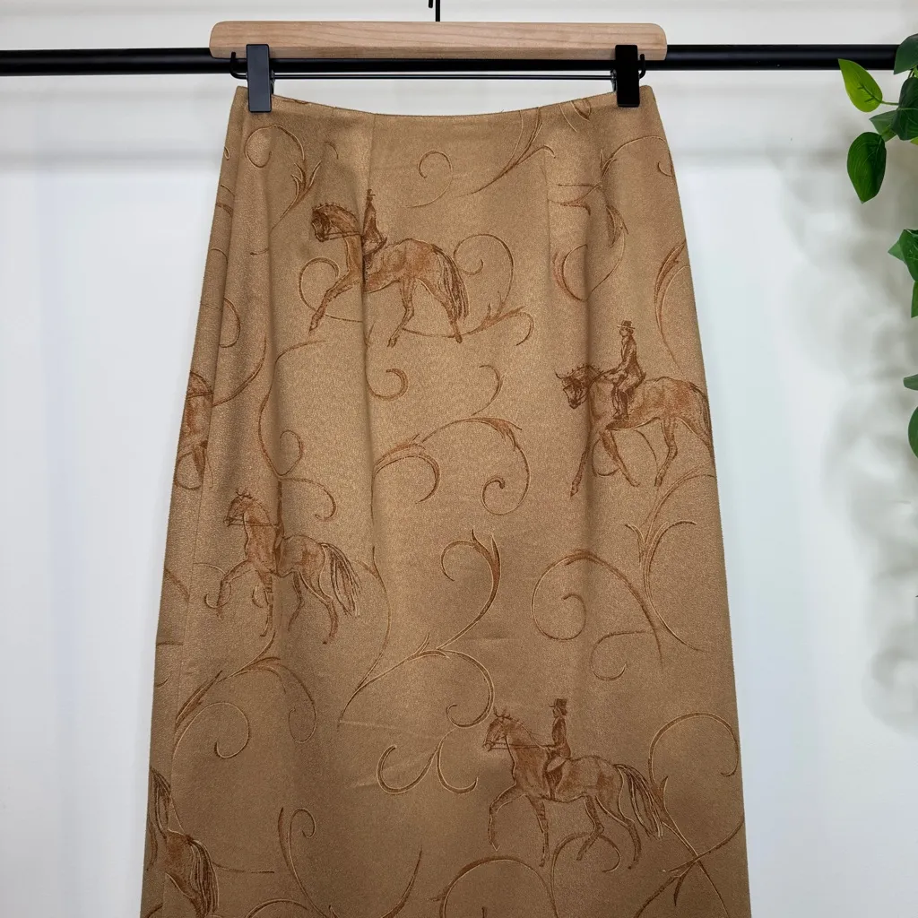 Talbots Equestrian Horse Print Midi Wrap Skirt Faux Suede size 2 Western Boho - Image 7