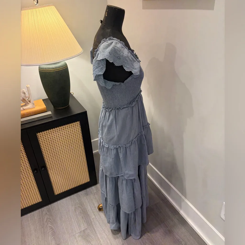 DAVI & DANI Pastel Blue Boho Chic Revival Tiered Maxi Party Dress Size Medium - Image 4