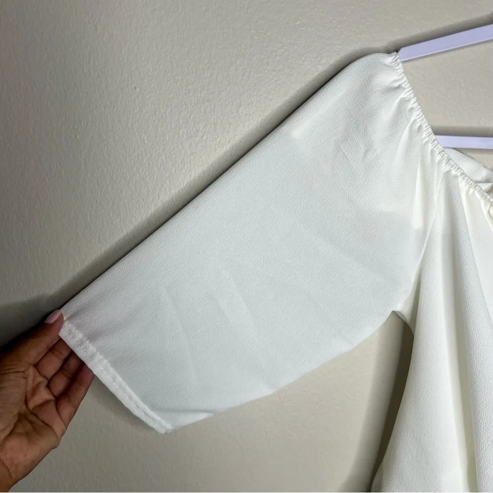 Boohoo Ruched Off The‎ Shoulder Crepe Blouse Plus White Size 18 - Image 6