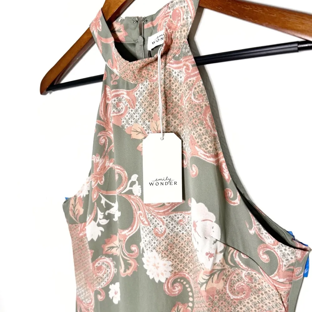 Emily Wonder green pink asymmetrical halter sheath maxi dress size small NWT - Image 4