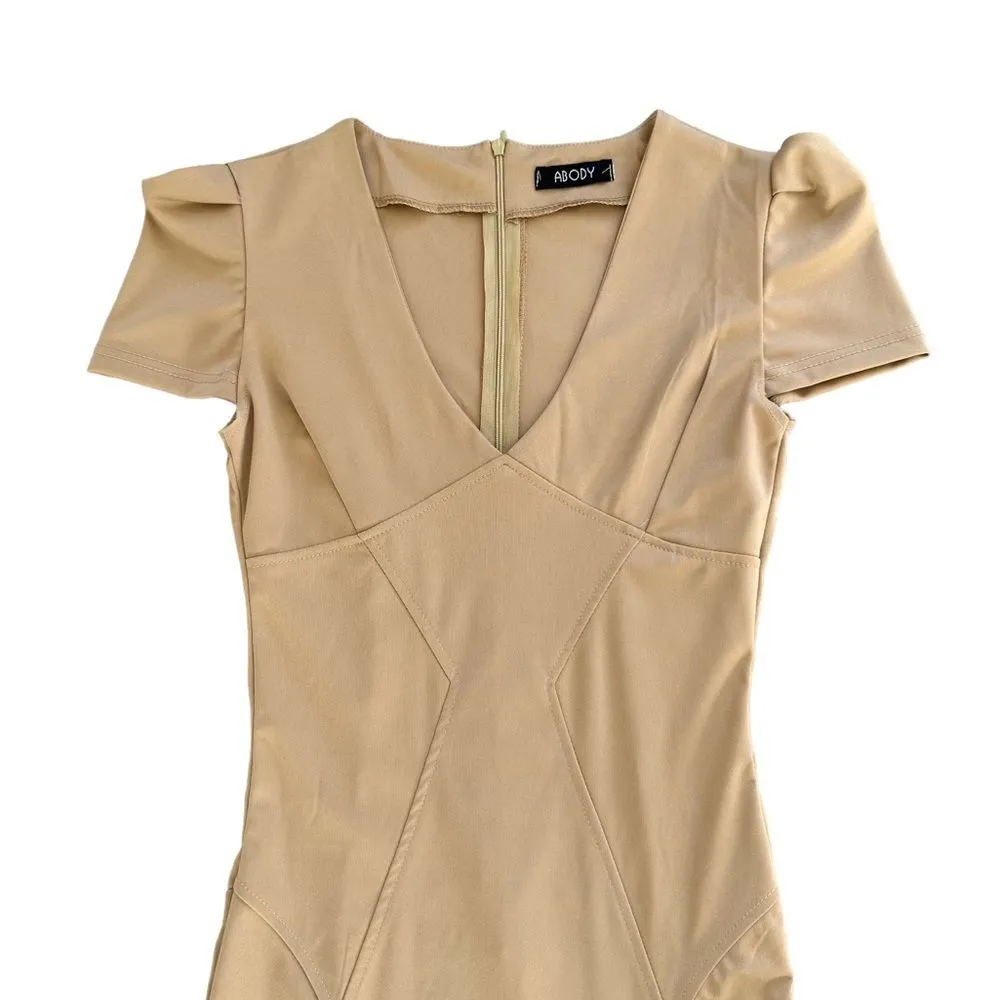 🔃Abody Tan Short Sleeve Midi Dress Size XS - Image 3