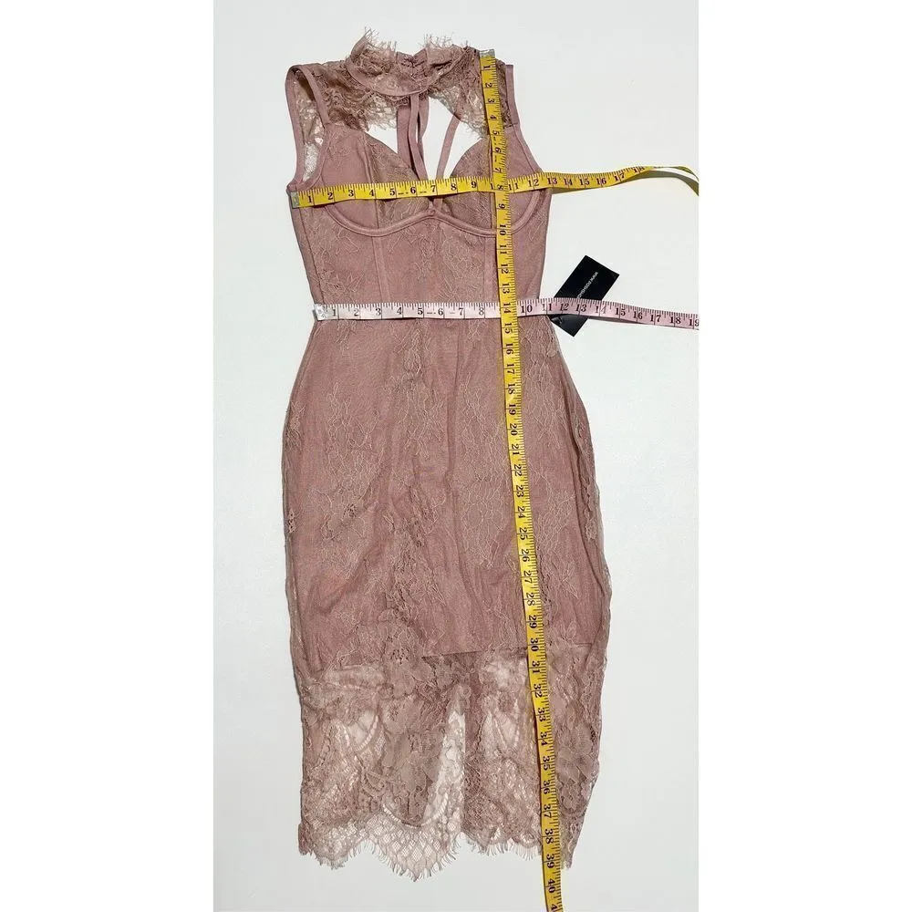 PoshShop Sheer Lace Sleeveless Sheath‎ Dress Caged Neck Blush Pink Extra Small Size XS - Image 6