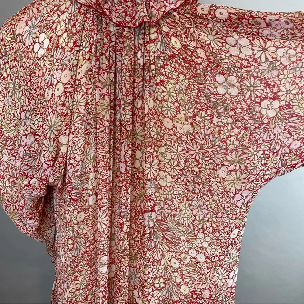 Free People Feeling Groovy Dress Floral Tiered Skirt Red Size Small Long Sleeves - Image 14