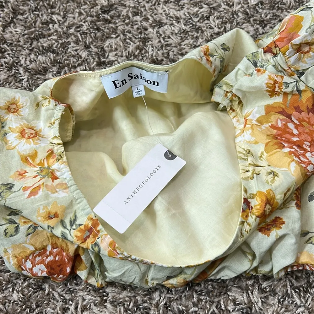 En Saison Milana Top NWT Anthropologie Anthro Asymmetrical Crop Floral Blouse L Orange Size L - Image 12