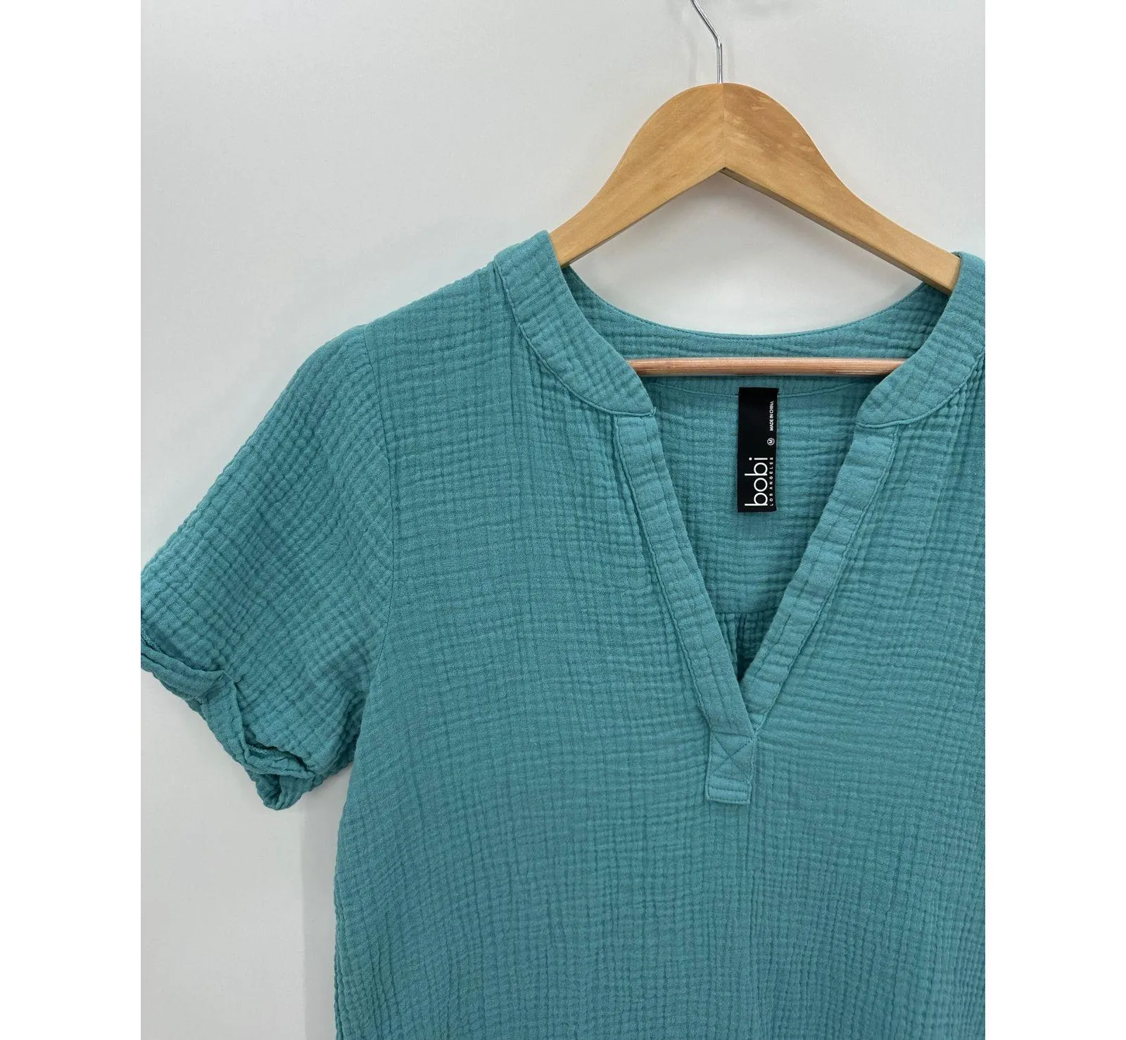 Bobi T-Shirt‎ Dress Women Medium Blue V Neck Gauze Mini Summer Boho Coastal - Image 3