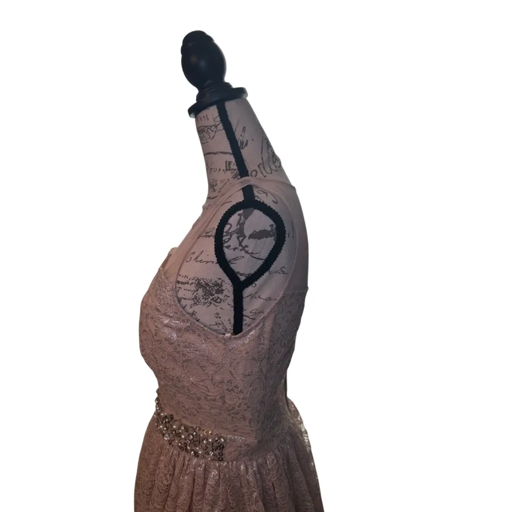 City Studio Size 9 Champagne and Silver Homecoming Dress Lace Tulle Gemstones Pink - Image 6