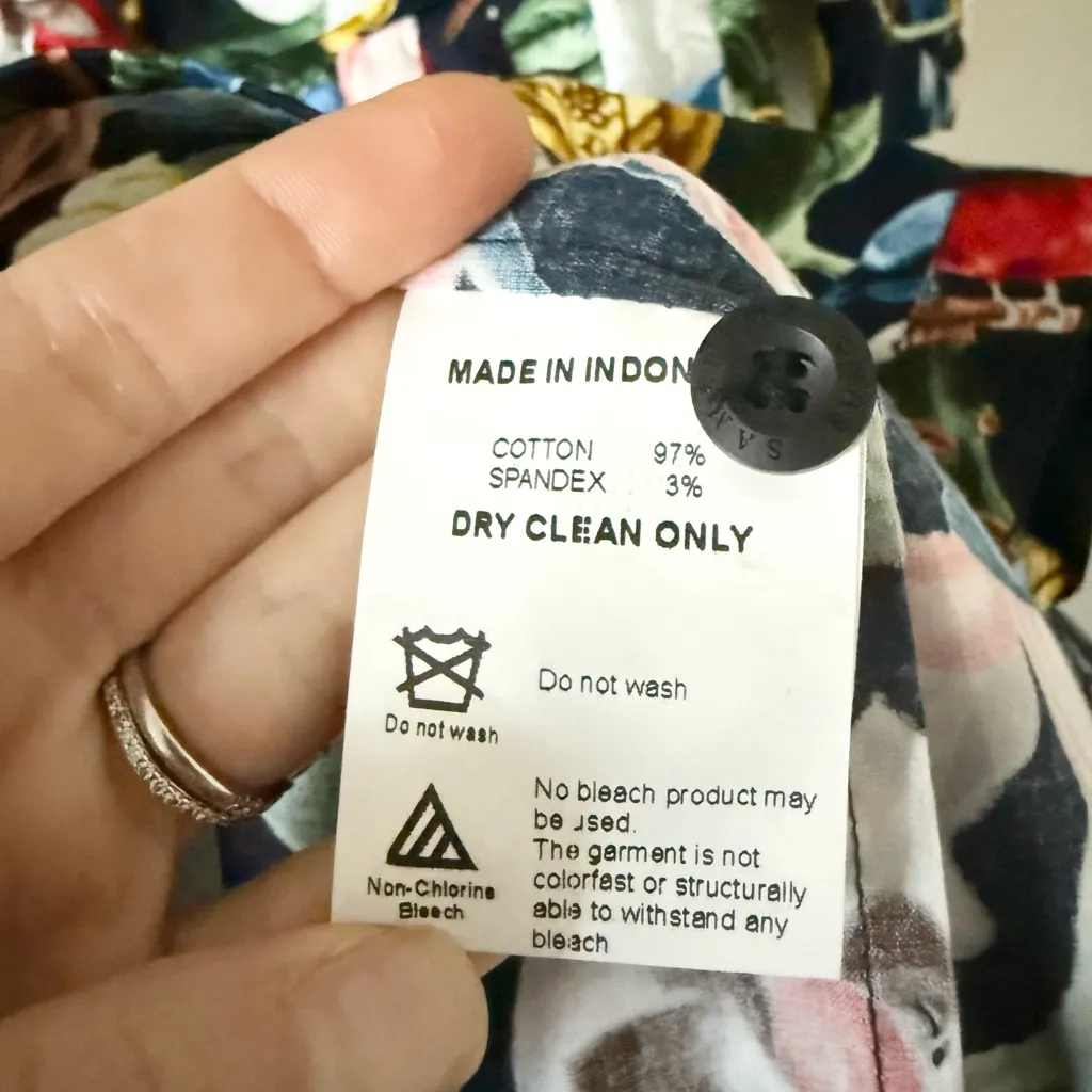 SAMANTHA SUNG Button Front Shirt Dress with Pleated Skirt in Navy Botanical - Image 5