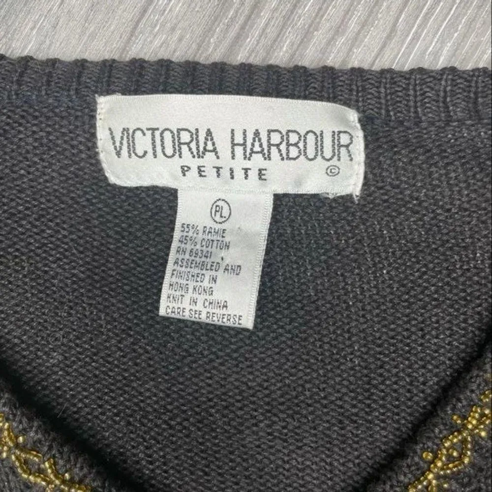 Vintage black beaded Victoria Jones long sleeve sweater woven knit petite large - Image 4