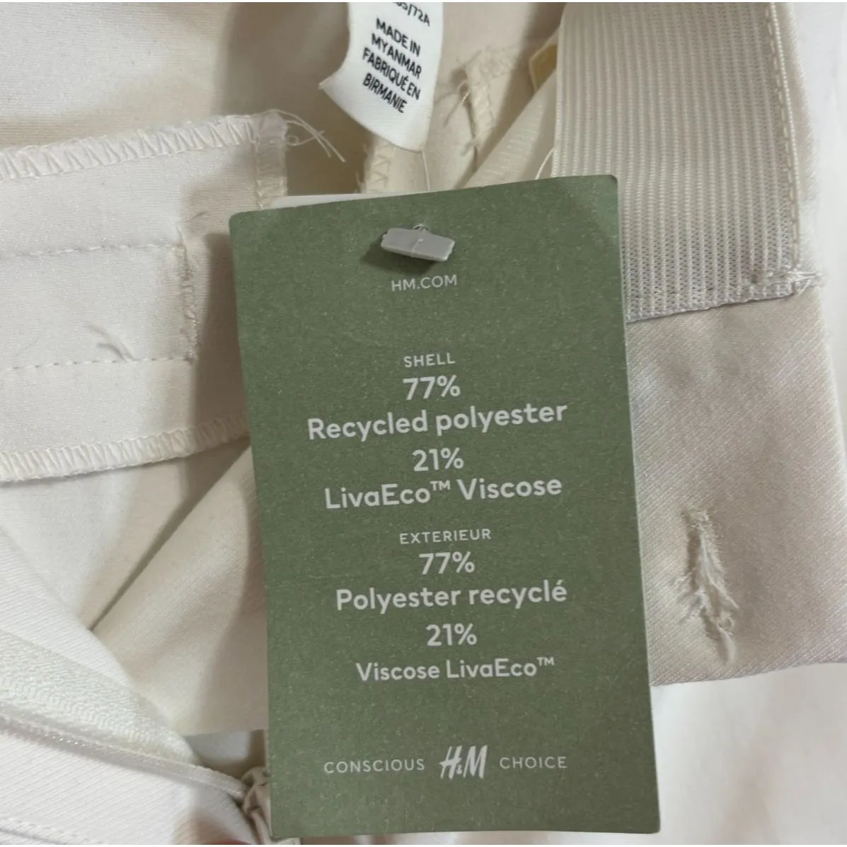 NWT H&M Pants Womens High Waisted Ankle Length Hidden Elastic Waist Ivory Sz 6 - Image 8