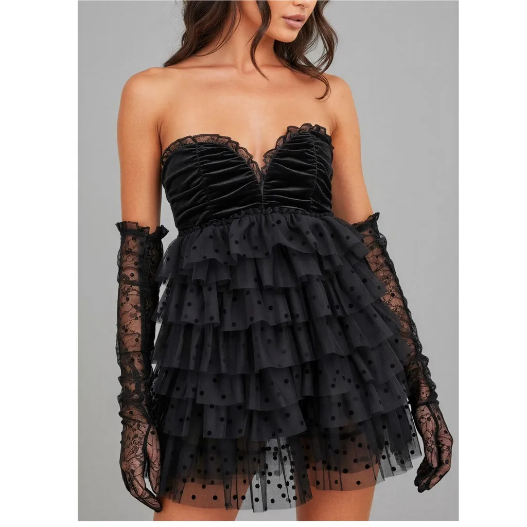 FOR LOVE & LEMONS Jourdan Off-Shoulder Mini Dress W/ Gloves, Black, XS - Image 5