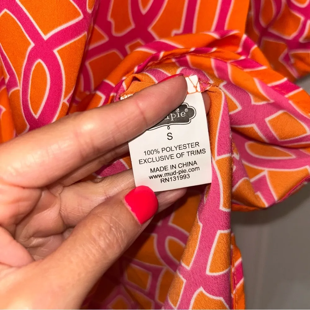 Mudpie Vibrant Orange and Pink Geometric Women's Top Small - Image 5